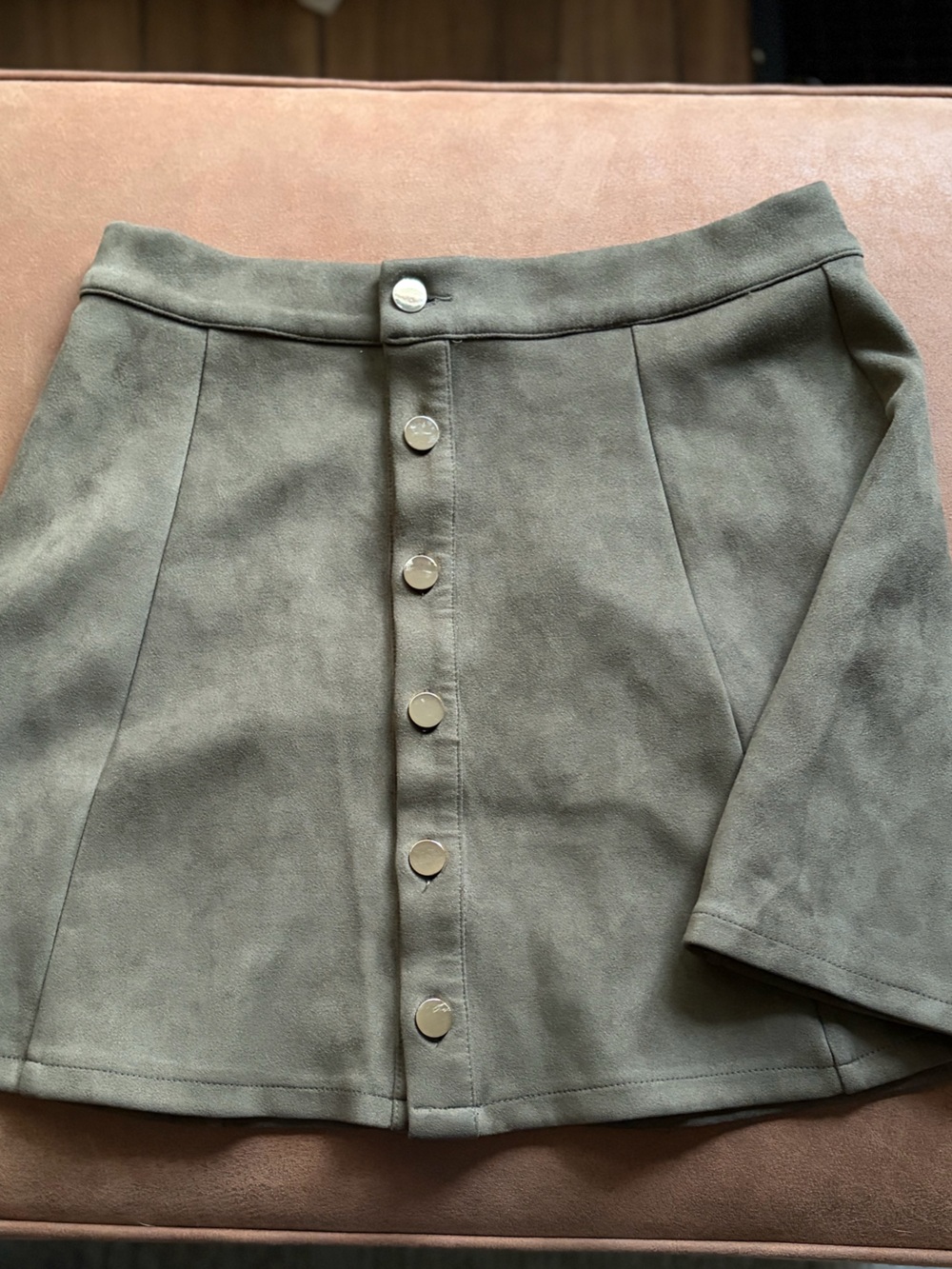 Allegra K Women’s L Green Suede-Look Button Skirt